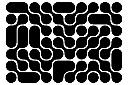 Meta balls pattern. Black connected dots, liquid drops or amorphous shapes isolated on white background. Organic blobs or molecular texture. Modern abstract print. Vector graphic illustration.