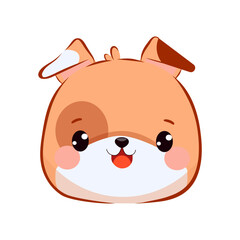 Chibi kawaii style adorable doggy face. Cute cartoon mascot with little eyes and spots. Perfect for children's drawings, stickers, kids room decor, prints and educational materials. Vector