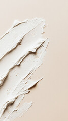 Close-up of smooth white cosmetic cream or makeup foundation smeared on a soft beige background. Generative AI