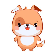 Adorable chibi kawaii style dog. Cute cartoon mascot with little eyes and spots. Perfect for children's drawings, stickers, kids room decor, prints and educational materials. Vector illustration