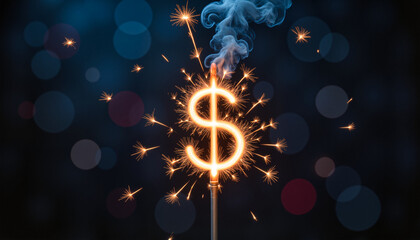 Naklejka premium Glowing Dollar Sign Made of Sparkler Trails, U.S. Independence Day and Financial Symbolism in Investment Imagery