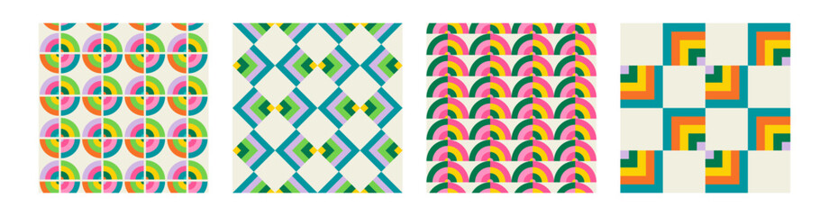 Set of Essential geometric printable seamless pattern with abstract Minimal elegant line form stroke shapes in vibrant colors. Modern simple background in minimalist mid century style vector wall art