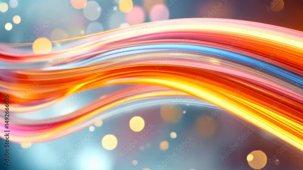 Poster vibrant abstract colorful light swirls in motion with bokeh background.