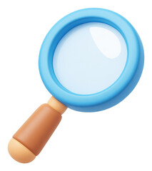 Blue and Brown 3D Magnifying Glass on Transparent Background