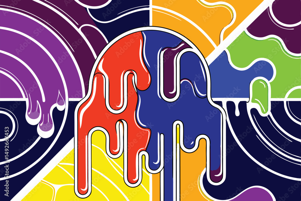 Poster abstract colorful artistic design with dripping shapes and bold lines suitable for digital graphics
