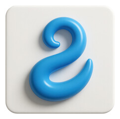 Blue Glossy Number Two 3D Render