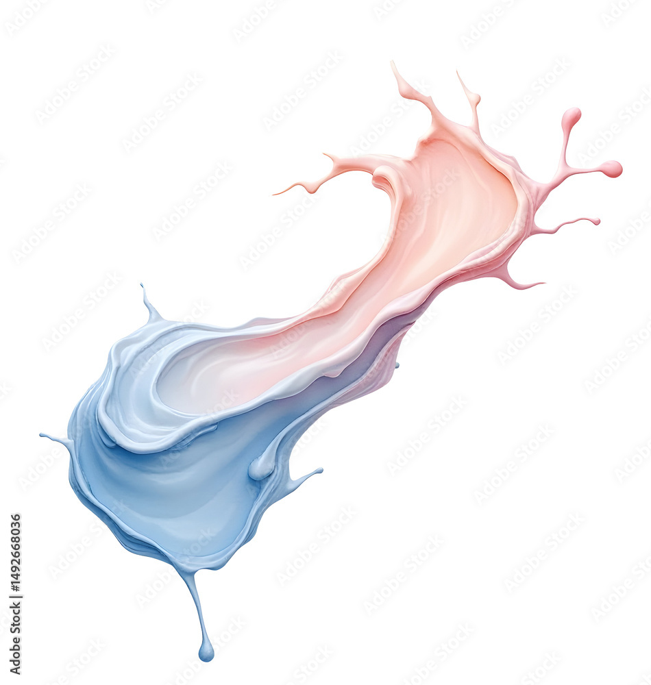 Poster blue and pink liquid splash flowing dynamically with smooth texture and motion,cutout