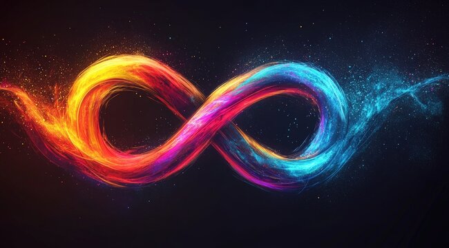 Vibrant infinity symbol with swirling, colorful flames