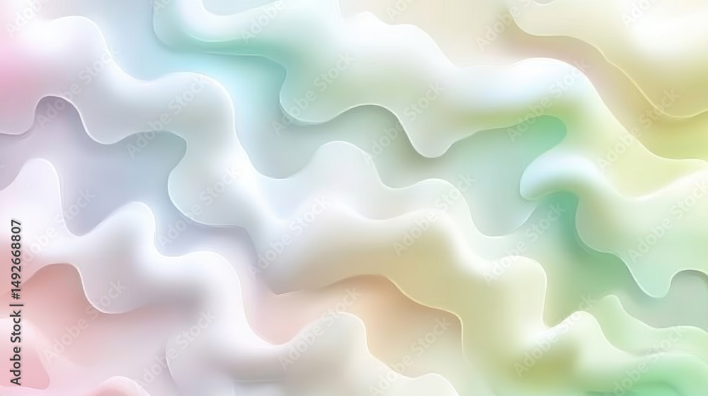 Poster pastel-colored abstract wavy texture with 3d flowing shapes and soft gradients