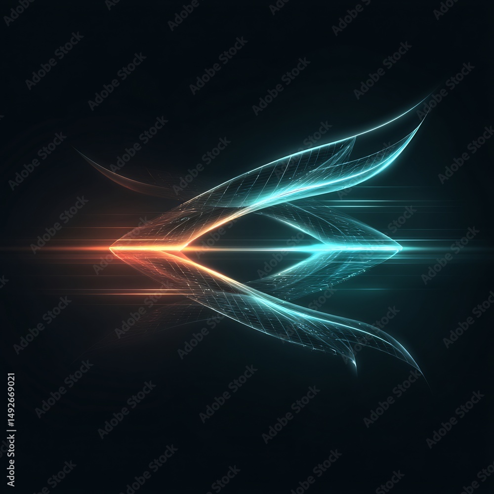 Poster abstract futuristic illuminated element with symmetrical dynamic reflections