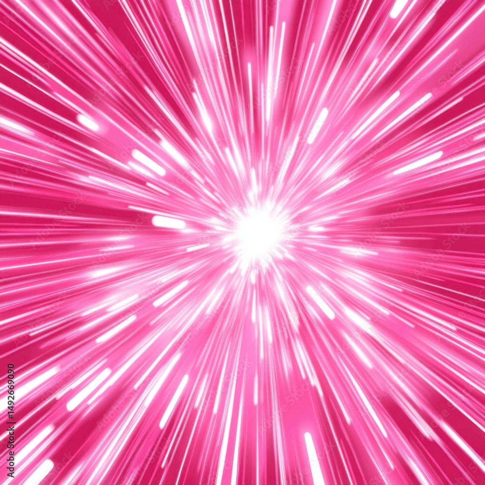 Poster pink light streaks radiating from center point creating sense of speed and movement abstract design 
