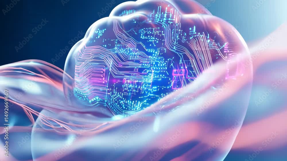 Poster futuristic neural network: digital circuitry transforming artificial intelligence.
