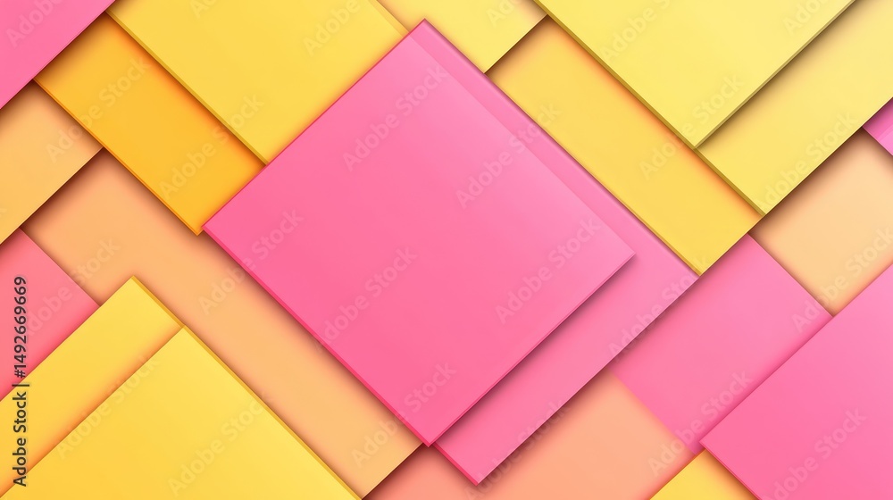 Poster abstract geometric pattern with overlapping pink and yellow squares, creating a vibrant, modern desi