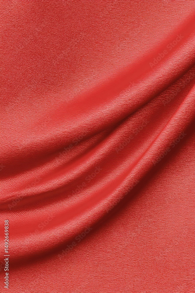 Aufkleber close-up of flowing red fabric texture in studio shot; elegant draping creates soft folds and highli