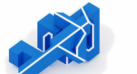 3D Blue Interlocking Cubes Abstract Design isolated on transparent background