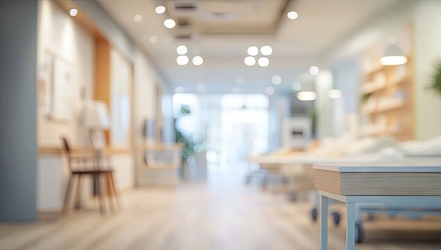 A spacious. modern hospital interior featuring bright overhead lights. clean floors. and a welcoming atmosphere. ideal for healthcare-related projects and publications