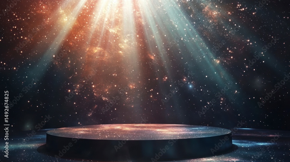 Aufkleber dark cosmic background with illuminated platform.