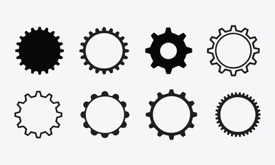 Set of Gear Icons in Line and Silhouette Vector Style on White Background