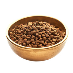 Dry Animal Food in Golden Bowl Isolated on PNG Transparent Background
