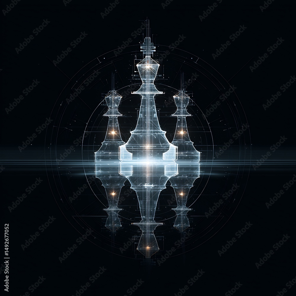 Poster abstract digital representation of strategy game pieces with light streaks effect