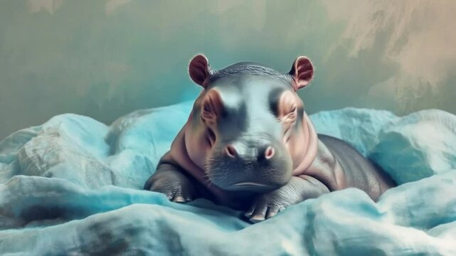 Contented baby hippo resting sweetly