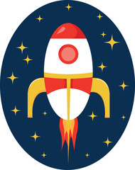 Rocket in the blue starry sky
