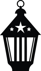 Classic American Lantern Silhouette Bold Black Outline Independence Day Design