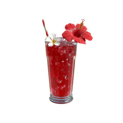 Refreshing Red Hibiscus Iced Drink with Plumeria Garnish