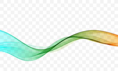 Smooth flowing gradient wave in turquoise, green and orange tones on transparent background. Elegant modern vector element