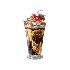 Delicious Chocolate Caramel Swirl Milkshake with Whipped Cream and Cherries