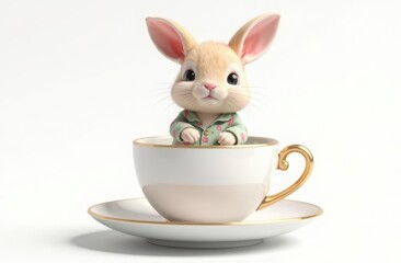 Adorable bunny in a white cup on white background 