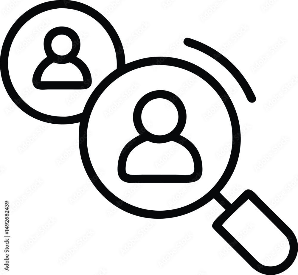 Poster black and white close up vector icon of a magnifying glass design with simple modern style