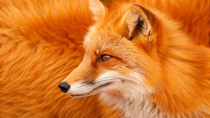 Fototapeta premium Close-up side profile of a beautiful red fox with thick, vibrant orange fur and piercing amber eyes