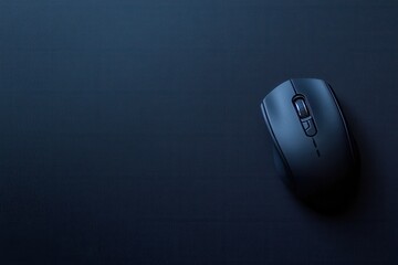 Close-up of a sleek black computer mouse on a textured dark background, emphasizing ergonomic design and modern technology for digital workspace environments.