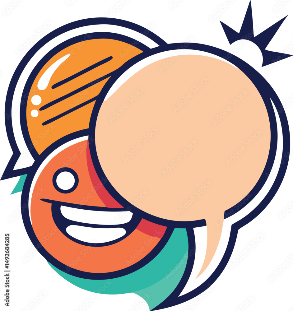 Aufkleber cheerful orange character with speech bubbles smiling and ready to converse in colorful style