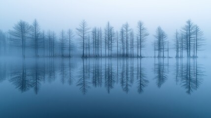 Fototapeta premium Misty lake with trees
