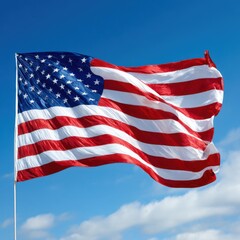 Obraz premium American flag waving proudly against a clear blue sky patriotic symbol of freedom democracy and national pride outdoor shot