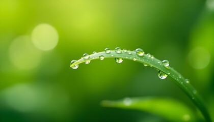 Close up of Water Drops on Green Leaf with Bokeh Background