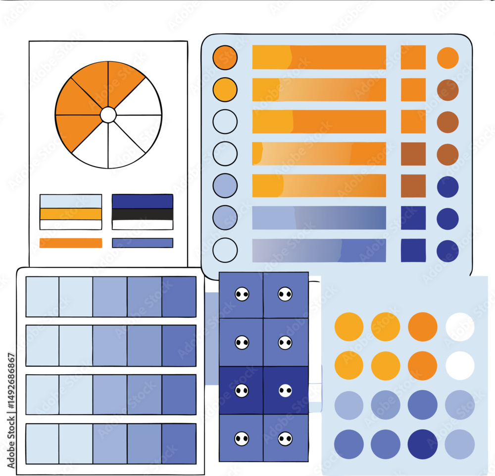 Aufkleber colorful graphic design elements displaying color palettes and charts for creative visualization