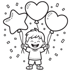 Happy Child with Balloons Coloring Page for Kids