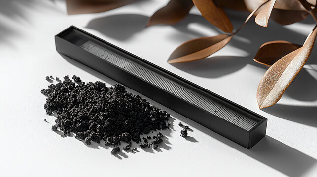 Black ruler and soil sample