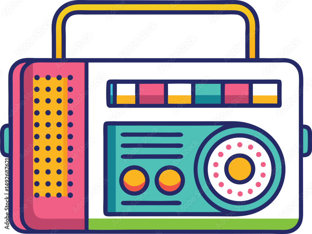 Poster colorful retro radio illustration in flat design style with transparent background for versatile use