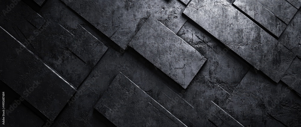 Poster abstract textured background featuring diagonal layers of dark metallic surfaces with a subtle sheen