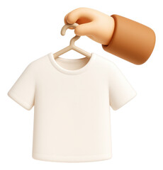 Hand Holding a White T Shirt on a Hanger 3D Rendering