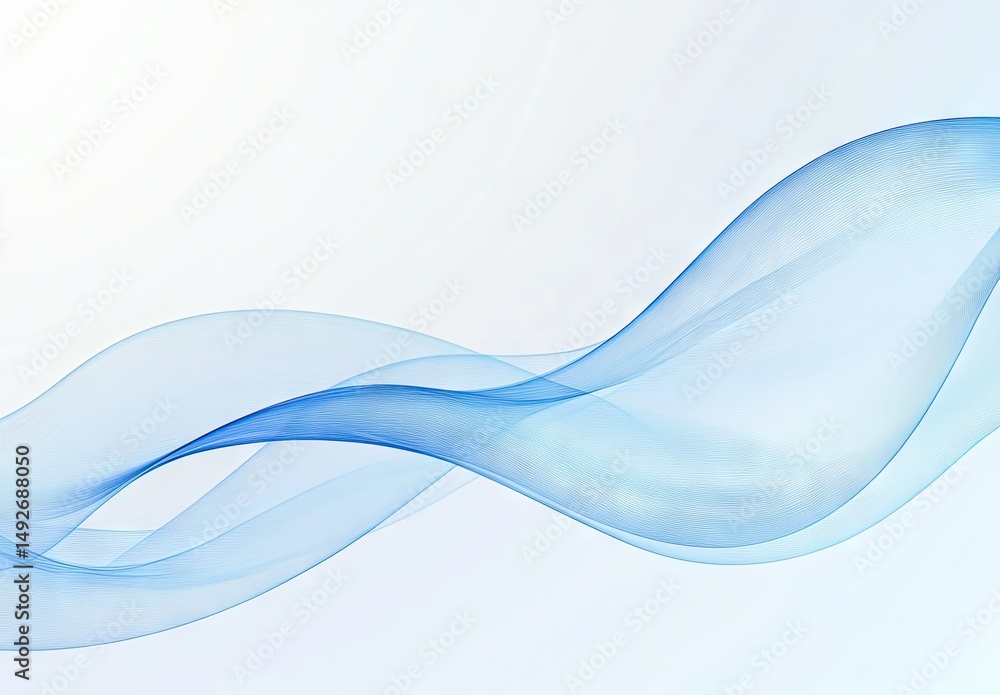 Poster ethereal blue wave patterns gracefully flow across a soft white background. creating a serene and ca