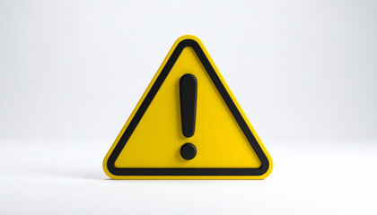 Yellow caution triangle with exclamation mark isolated on white backdrop. 3D rendering.