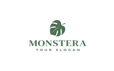 monstera leaf logo vector illustration design