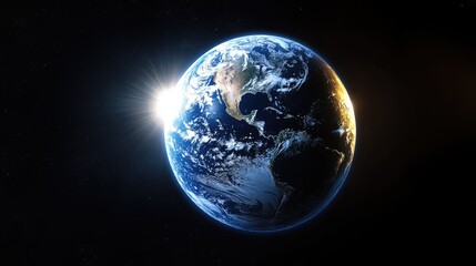 Obraz premium A breathtaking view of Earth from space. showcasing the vibrant continents and oceans. illuminated by sunlight. with a dark cosmic background emphasizing its beauty