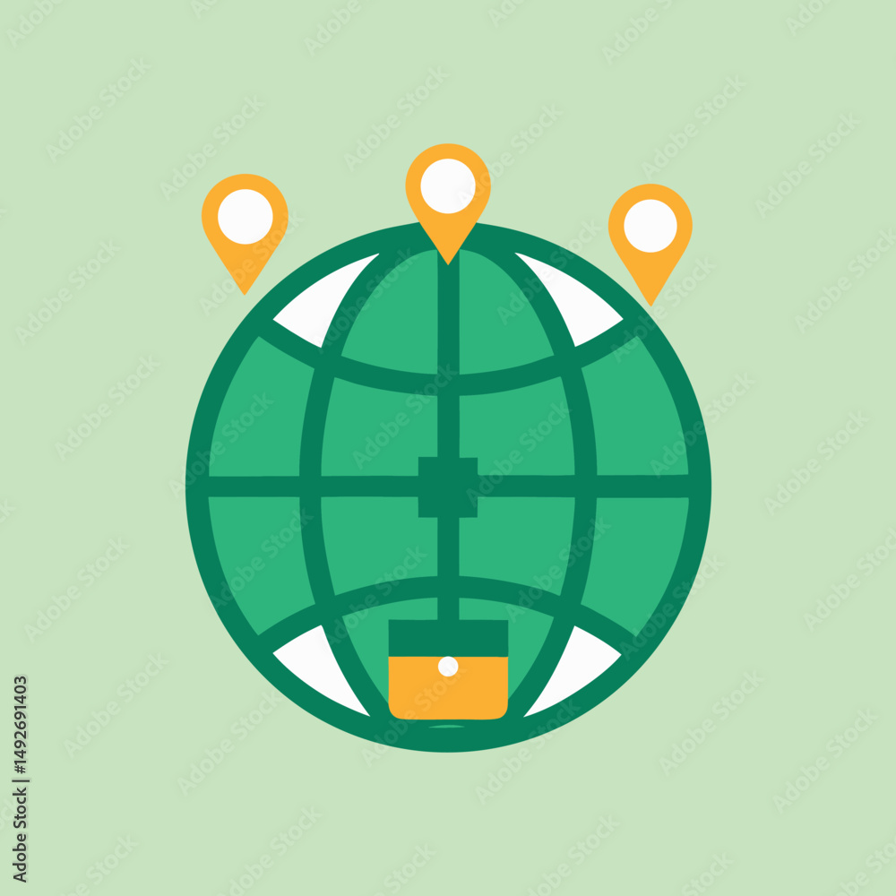Poster global networking and worldwide connectivity visualized with globe and location pin icons