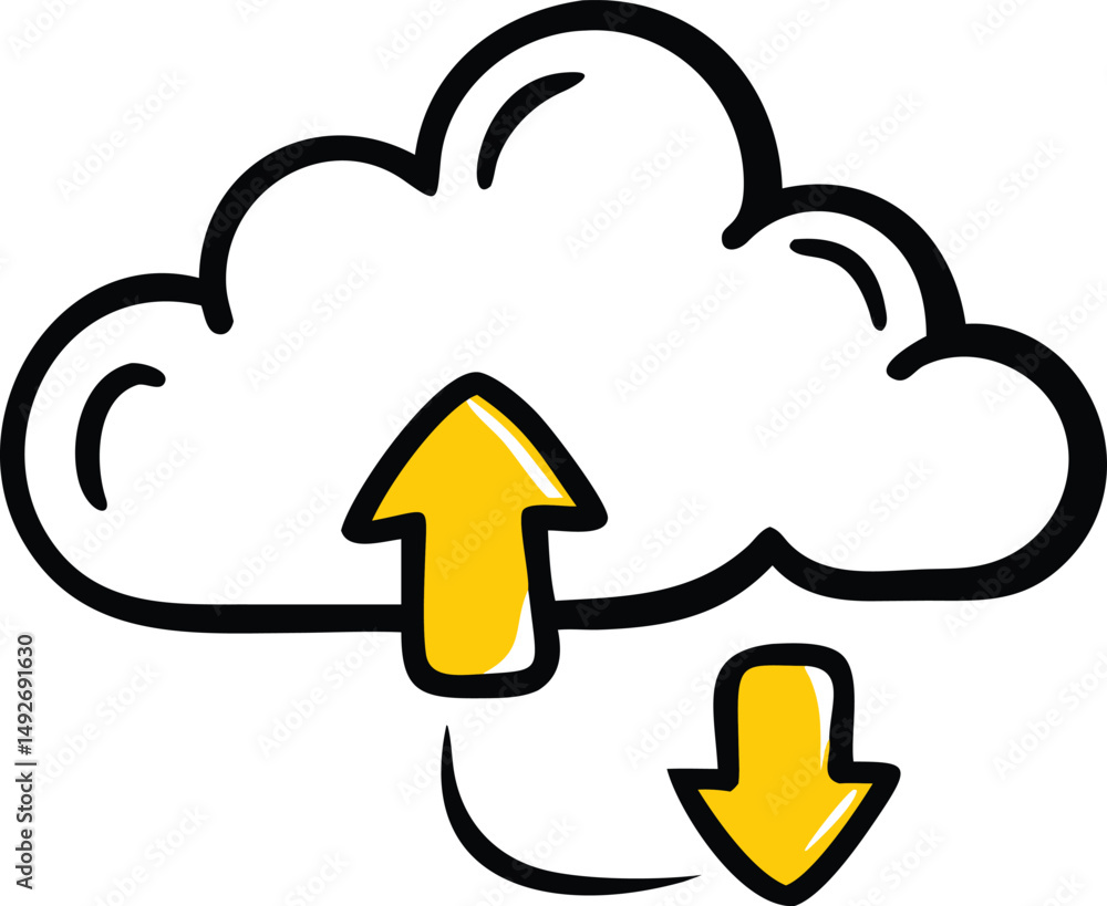 Poster hand drawn up and down arrows illustration in yellow showing direction and movement on transparency